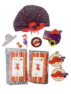 Vintage Red Hat Society Pins Lot Brooch Pendants Kansas Official Member + Bonus
